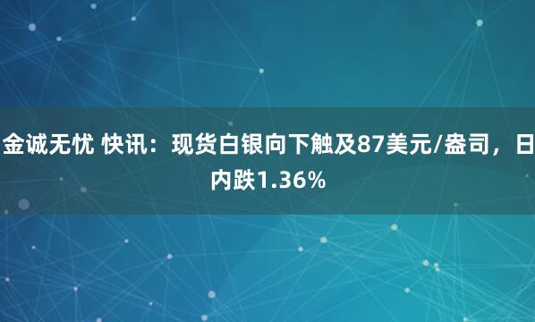 金诚无忧 快讯：现货白银向下触及87美元/盎司，日内跌1.36%